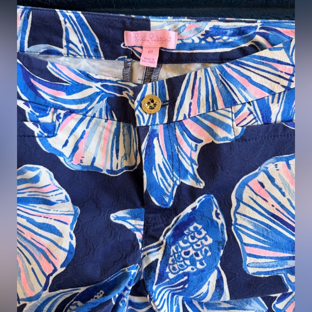 Lilly Pulitzer Ankle Crop Pants Navy Blue Tropical Floral Print Size 00 - Picture 4 of 4